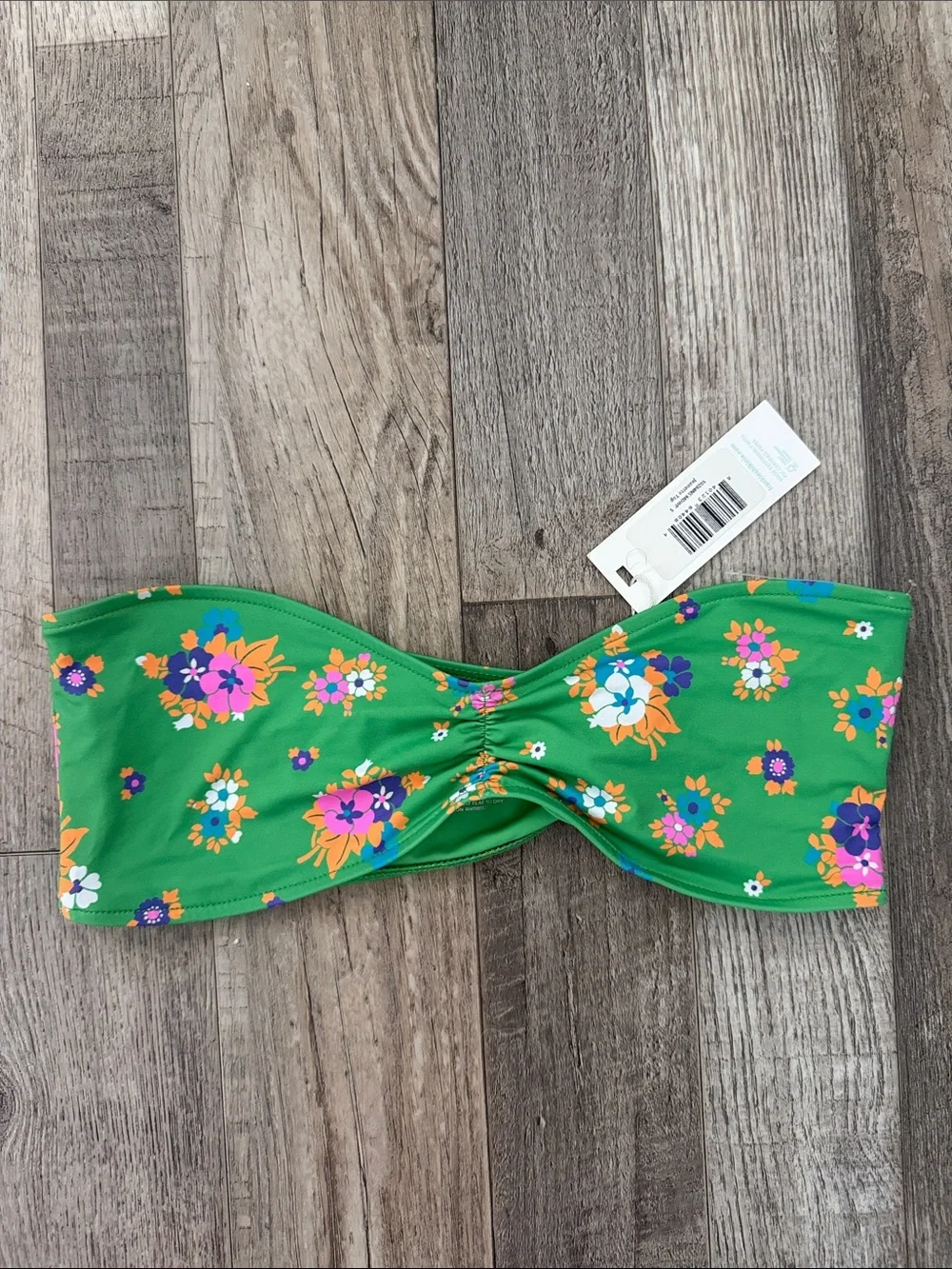 Frankie’s Bikinis NWT Green Floral Bandeau Jeanette Top